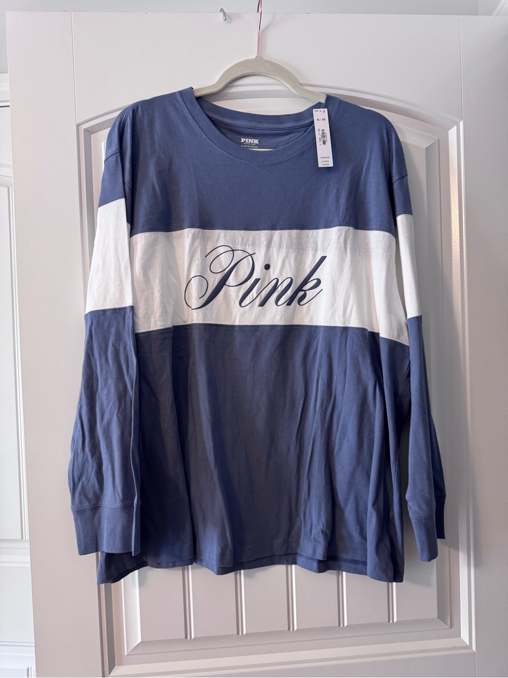 PINK Victoria's Secret Lilac and White Colorblock Long Sleeve Tee